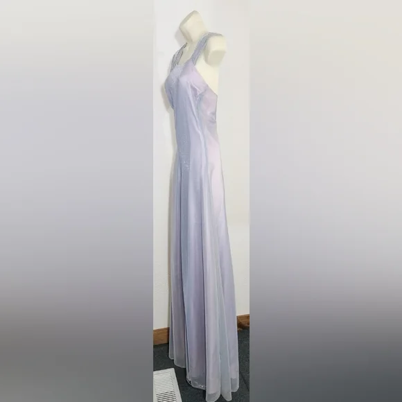 Nadine Dress Vintage 90s Mesh Overlay Maxi Blue Size 9 - Picture 5 of 14